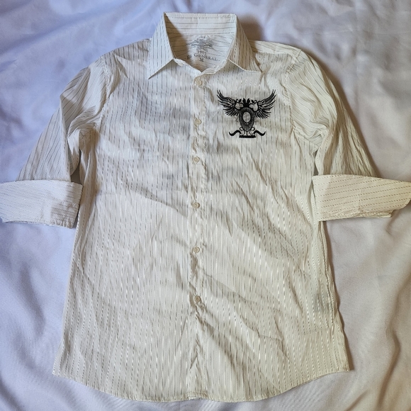 El General 1901 Men's Medium Button Shirt White Half Sleeve Embroidered Western - Picture 3 of 8